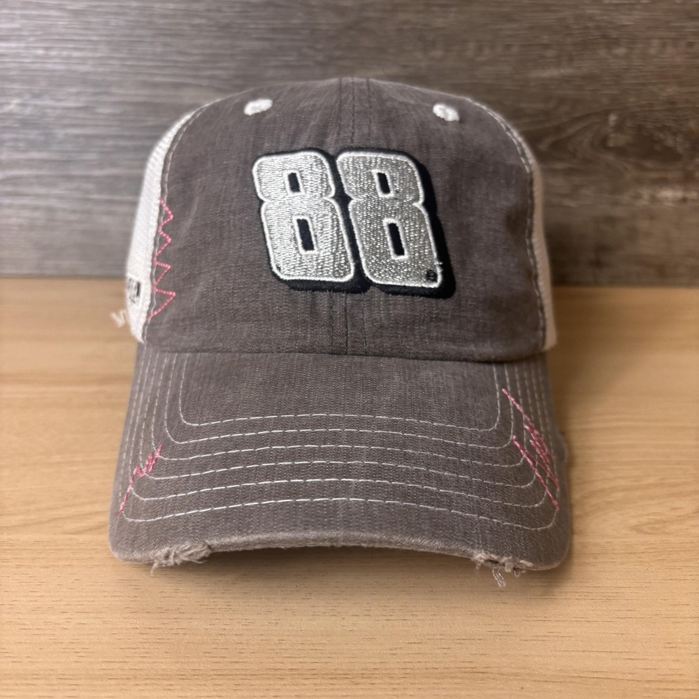Dale Jr. Hat Cap Strap Back Womens Gray NASCAR Racing 88 Trucker Distressed